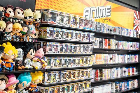 Interior of HMV store, Oxford Street, London showing toys on display